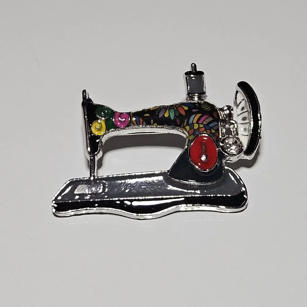BONSNY Silver Tone Sewing Machine Floral Art Brooch Pin Brand New